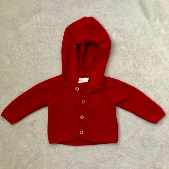 2/15•Little earthling• Bright red button up lightweight knit jacket• 0-3 months - Picture 4 of 4